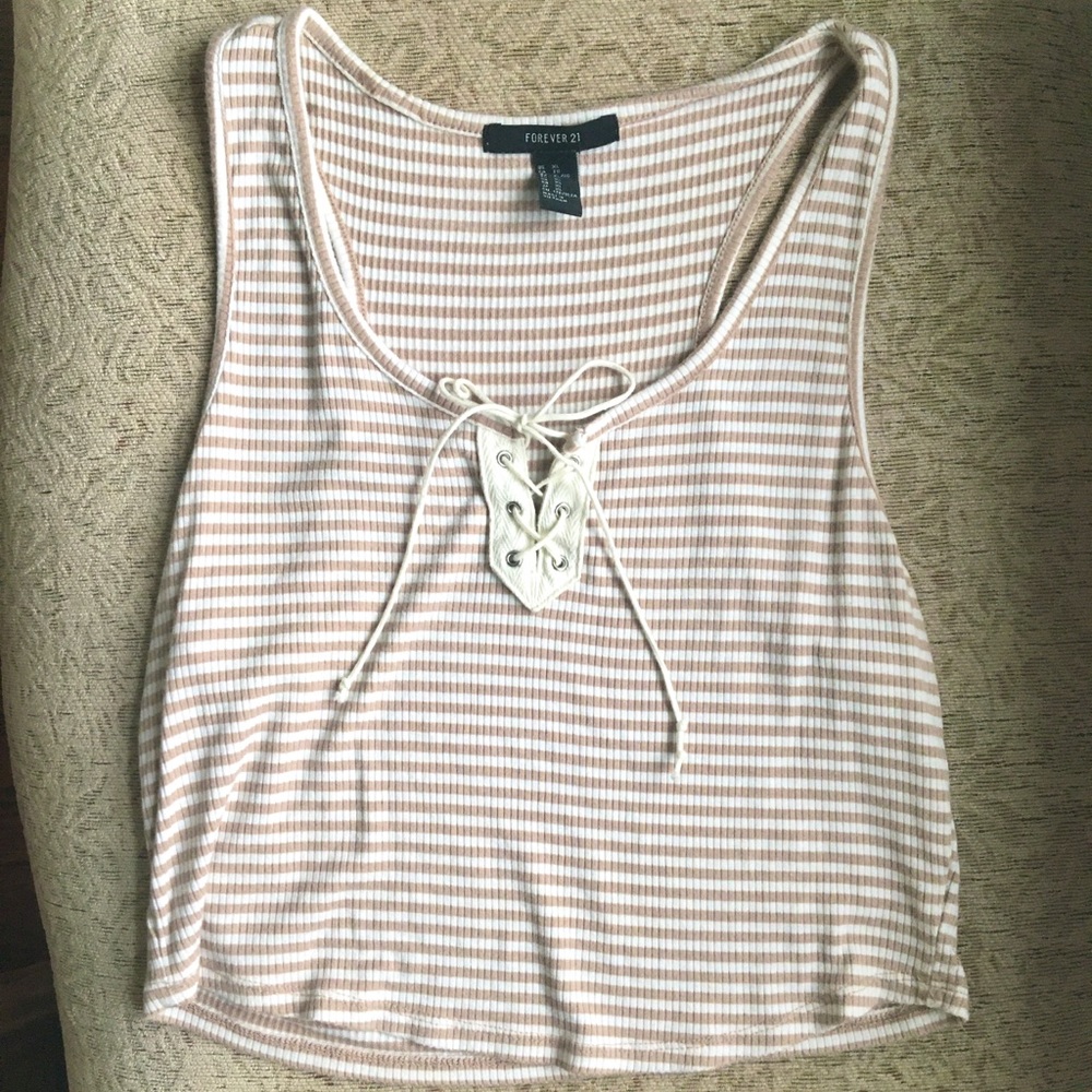 Striped lace-up front crop top